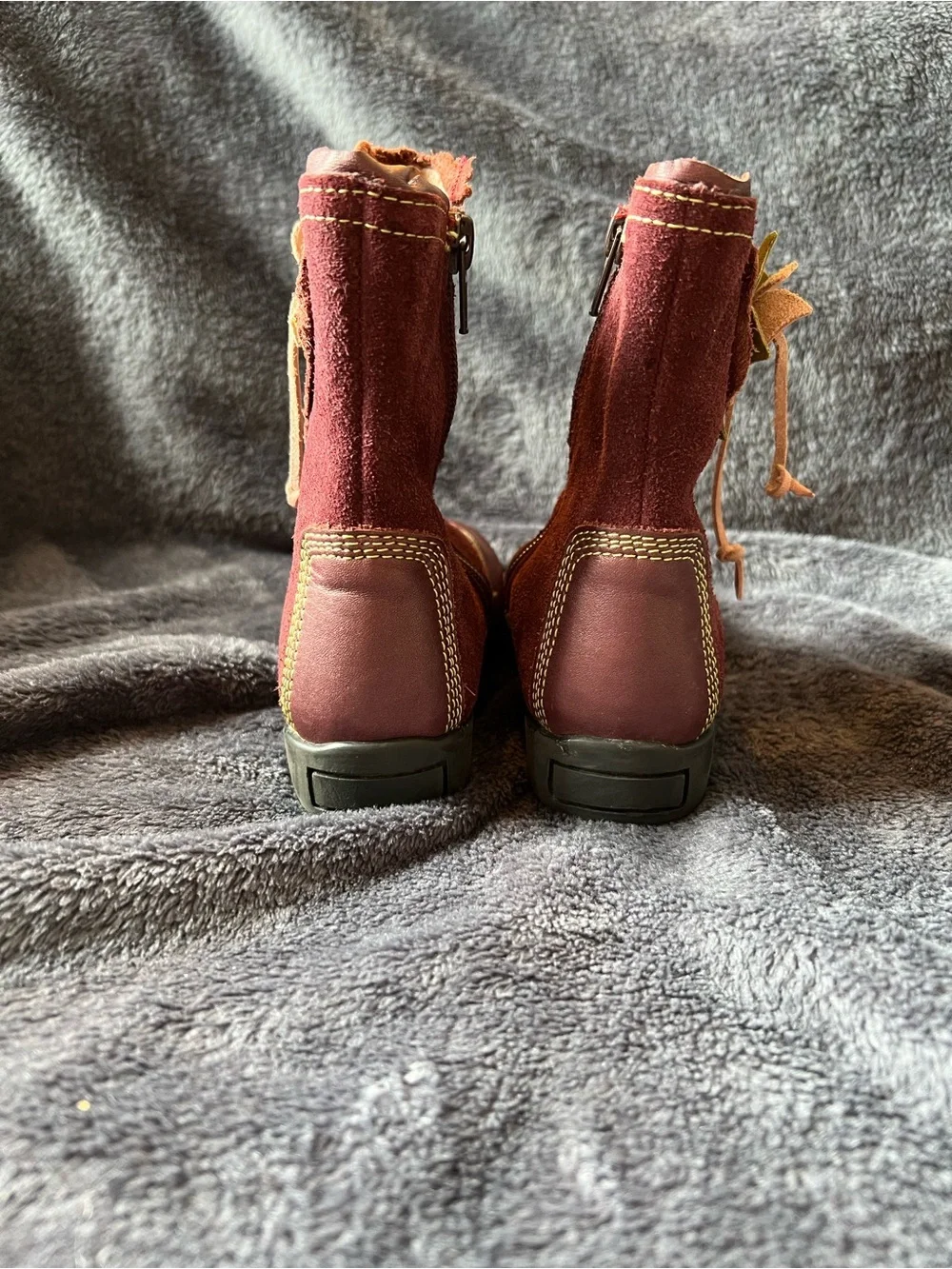 EU 30 (US 12.5) Burgundy Suede Leather Floral Boots Side Zip